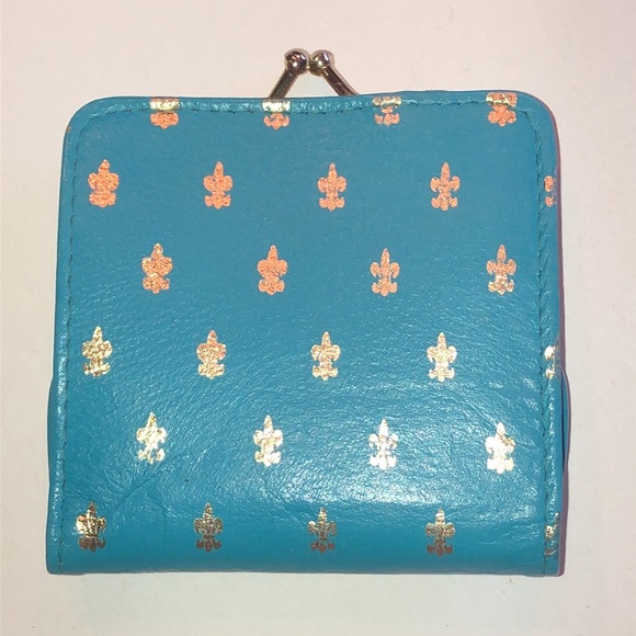 Vintage Teal Blue and Gold Tone Foldout Leather Coin Purse - Picture 3 of 6